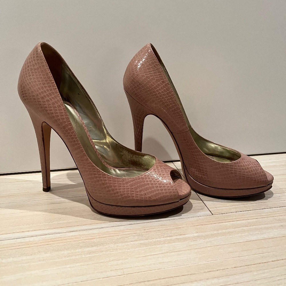 Casadei Peep-toe Pump - Nude Snake Embossed Leather